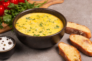 Creamy chicken and cheese soup. Comfort food.