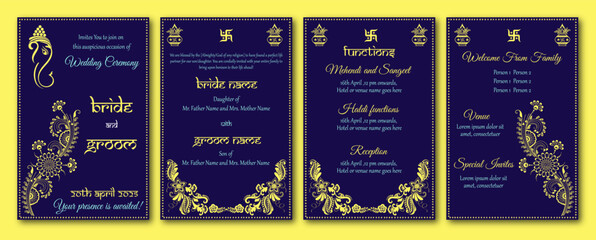Indian wedding card invitation with traditional ink style