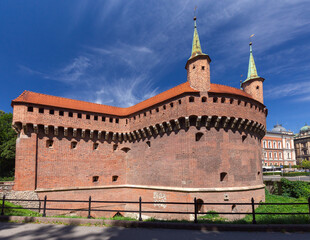Fototapeta premium Barbican fortification in Krakow on a sunny day.