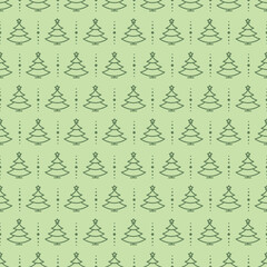Christmas tree seamless pattern green color line style on background for greeting cards, web design, product promotion, christmas sale and marketing material, decoration. Vector Illustration