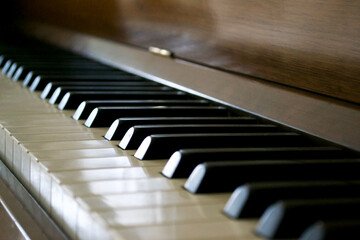 Close up of keys on a grand piano