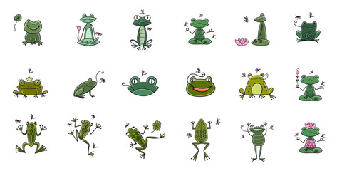 Funny frogs collection. Isolated on white background. Icons set for your design