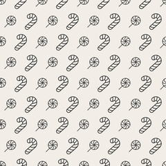 Christmas candy seamless pattern black color on white background for greeting cards, product promotion, christmas sale, web and marketing material, decoration, poster. Vector Illustration