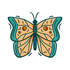 Beautiful butterfly vector illustration. Cartoon insect with big colorful wings. Flat flying animal, abstract exotic fauna. Outline with color print design isolated on white background