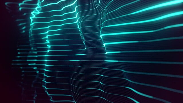 Abstract Digital Waving Neon Lines Fx Background Loop/ 4k animation of an abstract background with digital fractal particle lines waving and seamless looping