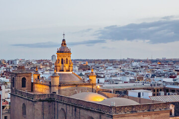 Fototapeta premium Seville view from Metropol Parasol. Setas de Sevilla best view of the city of Seville, Andalusia, Spain by night.