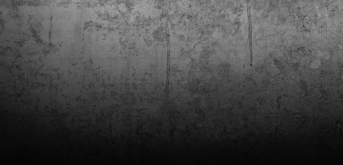Old wall texture cement dark black gray panorama background abstract grey color design are light with white gradient background.