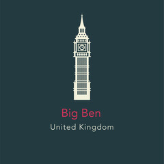 Vector illustration Big Ben on green background