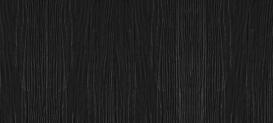 Old cracked black painted wooden surface wide texture. Dark wood large textured background