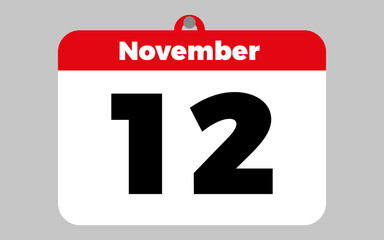 November, 12. White and red calendar.
