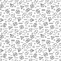 Geometric pattern seamless modern stroke style consisting of line geometric shapes on white background for use on stickers, banners, cards. Geometric pattern hipster memphis style. Vector Illustration