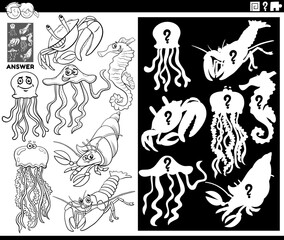 matching shapes game with cartoon octopus coloring page