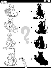 Fototapeta na wymiar shadow game with comic dogs coloring page