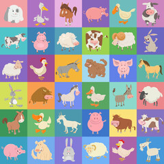 background design with funny cartoon farm animal characters