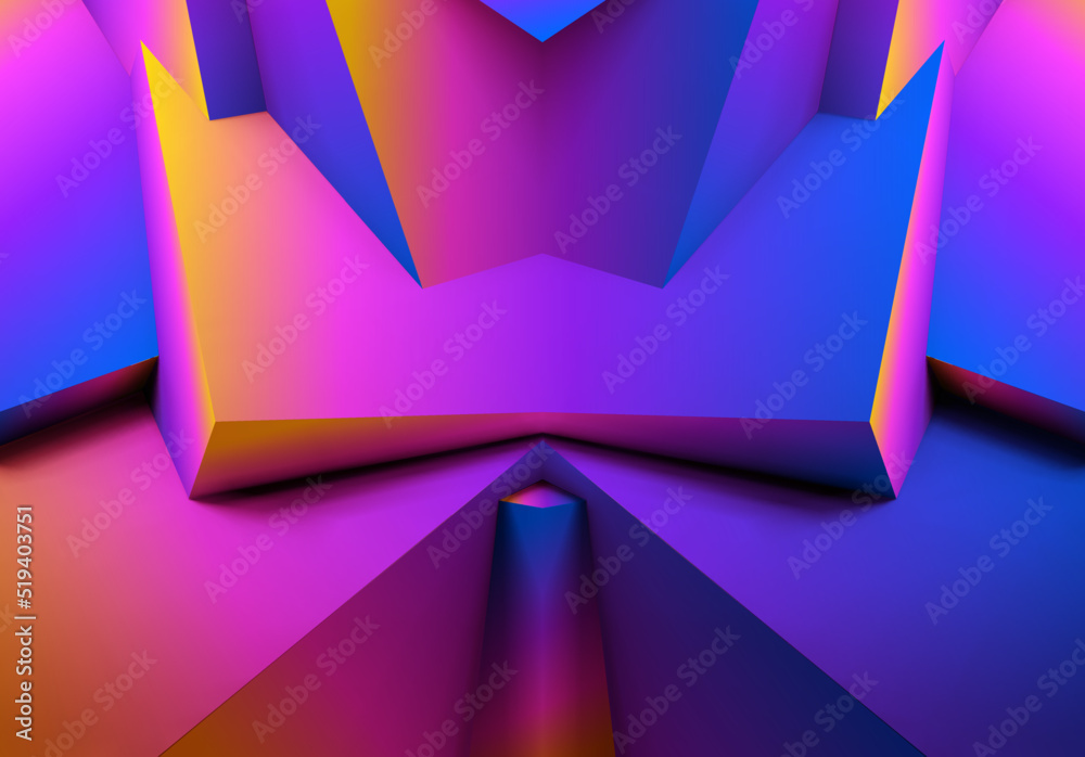 Poster Abstract geometric background with colorful 3D shapes or architectural forms for booklet or video conference backdrop