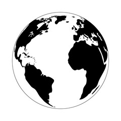 Earth globe sign. Geographic globe view of the world in simple silhouette. Design element.