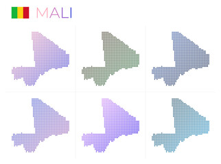 Mali dotted map set. Map of Mali in dotted style. Borders of the country filled with beautiful smooth gradient circles. Awesome vector illustration.