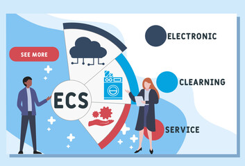 ECS - electronic clearning service acronym, business concept. word lettering typography design illustration with line icons and ornaments. Vector infographic illustration for presentations, sites