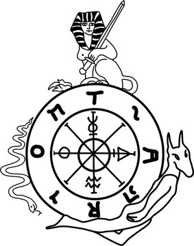 tarot major arcana wheel of fortune vector lineart