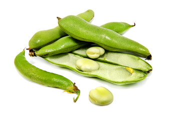 Green beans on a white background close-up. Bean Seed Isolate