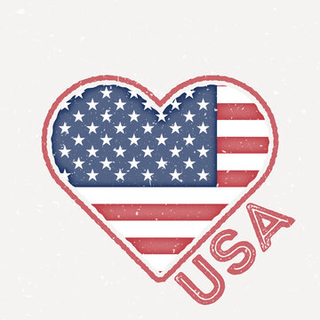 USA heart flag badge. USA logo with grunge texture. Flag of the country heart shape. Vector illustration.