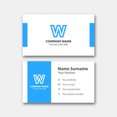 Letter "W" alphabet logo with business card template. Vector graphic design elements for company logo. Color blue.