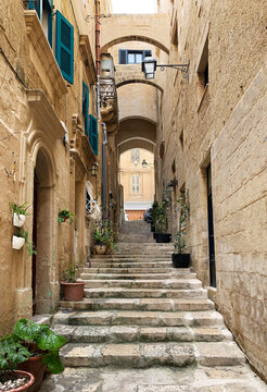 Empty narrow city street, Valletta, Malta