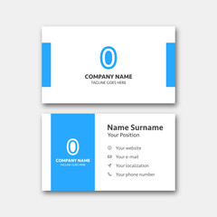 Number "0" with business card template. Vector graphic design elements for company logo. Editable vector design. Color blue.