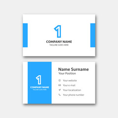 Number "1" with business card template. Vector graphic design elements for company logo. Editable vector design. Color blue.