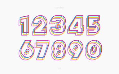 Vector number set color line style modern typography for game, poster, birthday, decoration, animation, t shirt, racing, promotion, banner, printing. Cool font. 10 eps
