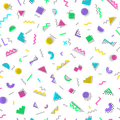 Memphis seamless pattern on white background. Vector Illusration