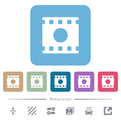 Movie record flat icons on color rounded square backgrounds