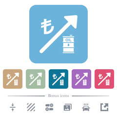 Rising oil energy turkish Lira prices flat icons on color rounded square backgrounds