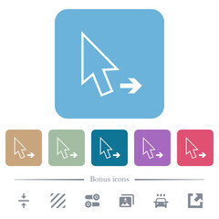 Arrow cursor right outline flat icons on color rounded square backgrounds