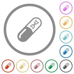 Medicine with dna molecule flat icons with outlines