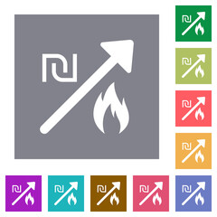 Rising gas energy israeli New Shekel prices square flat icons