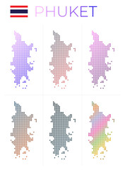 Phuket dotted map set. Map of Phuket in dotted style. Borders of the island filled with beautiful smooth gradient circles. Creative vector illustration.