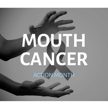 Image Of Mouth Cancer Action Month And Hands Of Caucasian Woman With Ribbon