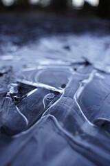 Frozen puddle close up