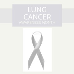 Image of lung cancer awareness month over ribbon on beige background