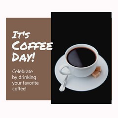 Image of its coffee day over cup of coffee and cake
