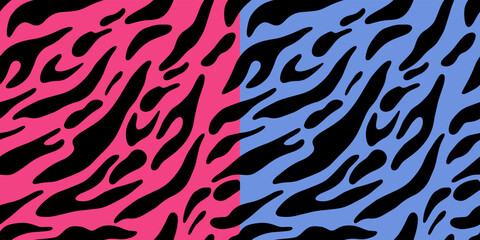 Colorful tiger or zebra abstract print, vector seamless pattern in the style of doodles, hand drawn