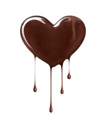 Chocolate candy in the shape of heart with dripping drops isolated on white background