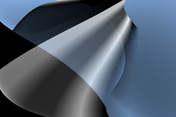 Abstract illustration of crossing and overlapping wide monochrome and wave blue spectrum colors on a dark background