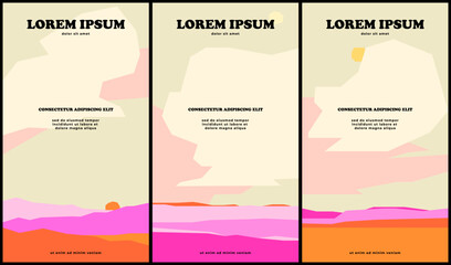 Colorful abstract landscape. Sky, fielad and mountan. Wallpaper Templates for stories