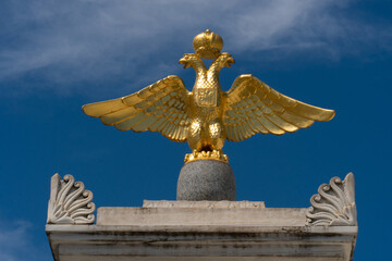 Russia state russian karaim symbol eagle official federation sign city, from outdoor famous from kremlin for empire cascading, nation sun. Putin winter view,