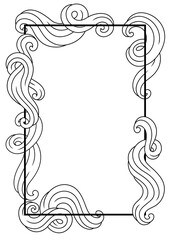 Frame with wave line curls. Monochrome stripes black and white texture.
