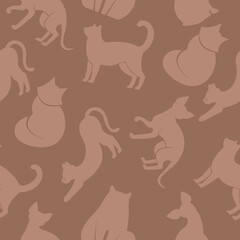 Seamless patten with cats. Flat design vector. Variety breeds cats in different poses sitting, standing, stretching, lying. For veterinary clinic, pet shop advertising concept. Collection of kittens