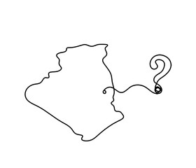 Map of France, Algeria with hand as line drawing on white background