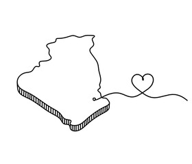 Map of France, Algeria with love as line drawing on white background © suns07butterfly